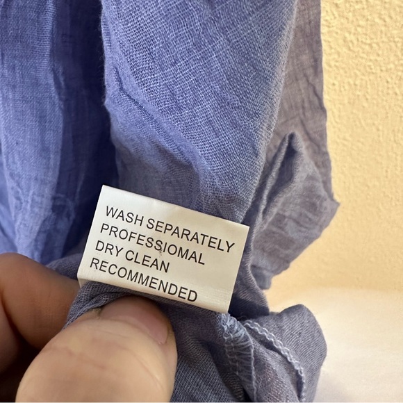 Flax & Cotton Lagenlook Blue Art-to-Wear Women's Top - Picture 5 of 8